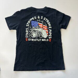 Youth Medium Shirt Strictly Wild Stars Stripes & 2 Stroke Pipe Moto Dirt Bike